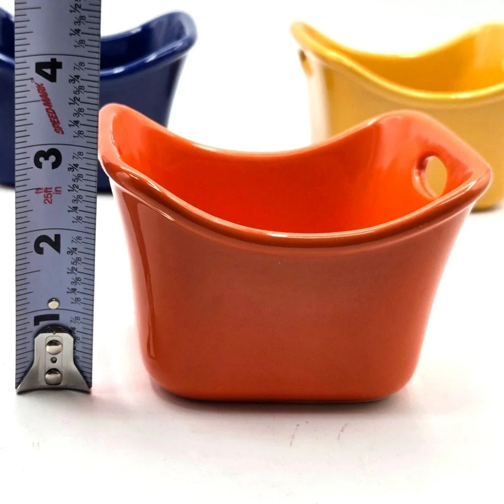 Rachael Ray Bubble & Brown Ramekins 10 oz Dipping‎ Cups Red Blue Yellow Orange